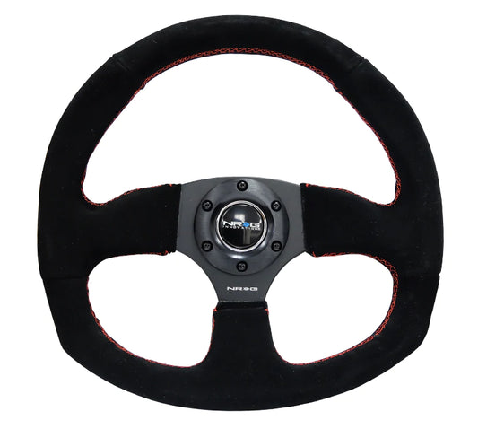 NRG Innovations FLAT BOTTOM STEERING WHEEL SUEDE Black and Red