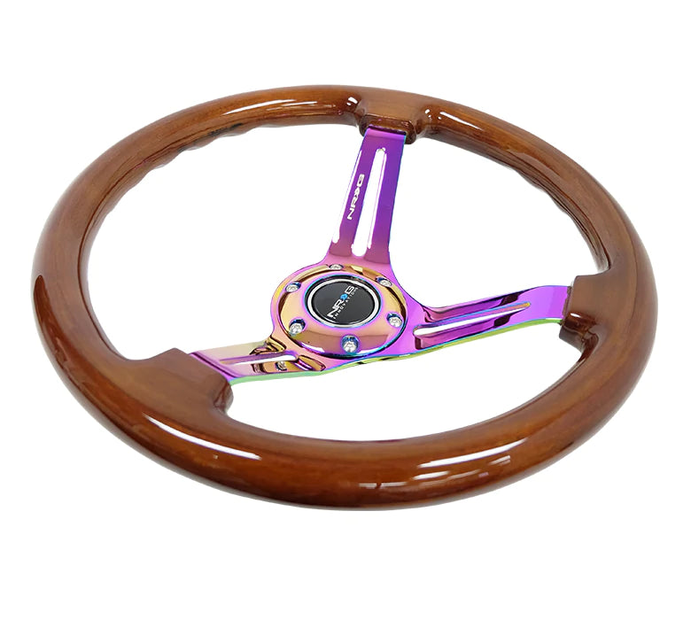 NRG Innovations 350MM 3" DEEP DISH WITH SLITS WOOD GRAIN Brown and Neo Chrome