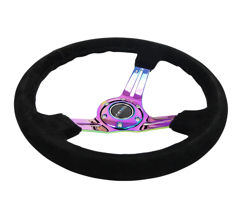 NRG Innovations 350MM 3" DEEP DISH WITH SLITS SUEDE Neo Chrome and Black