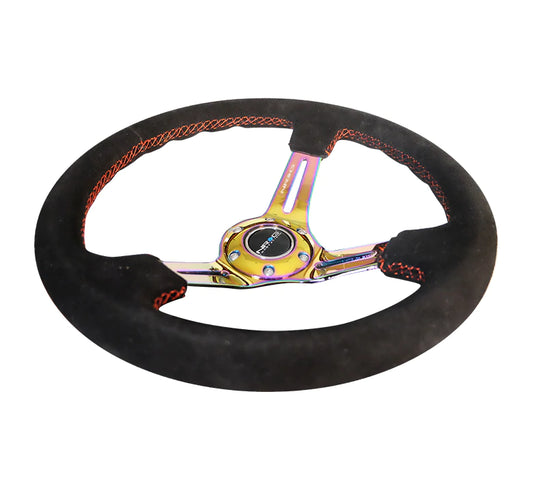 NRG Innovations 350MM 3" DEEP DISH WITH SLITS SUEDE Neo Chrome and Red