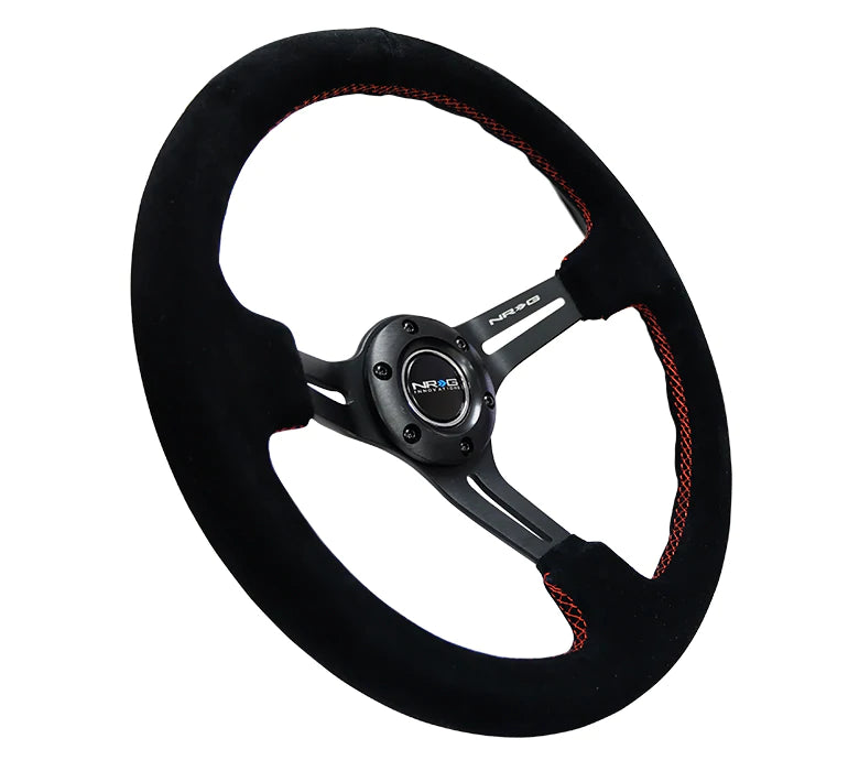 NRG Innovations 350MM 3" DEEP DISH WITH SLITS SUEDE Black and Red