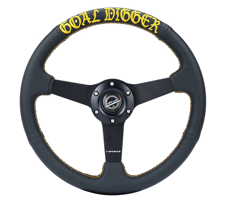 NRG Innovations 350MM FLAT STEERING WHEEL LEATHER Gold Digger