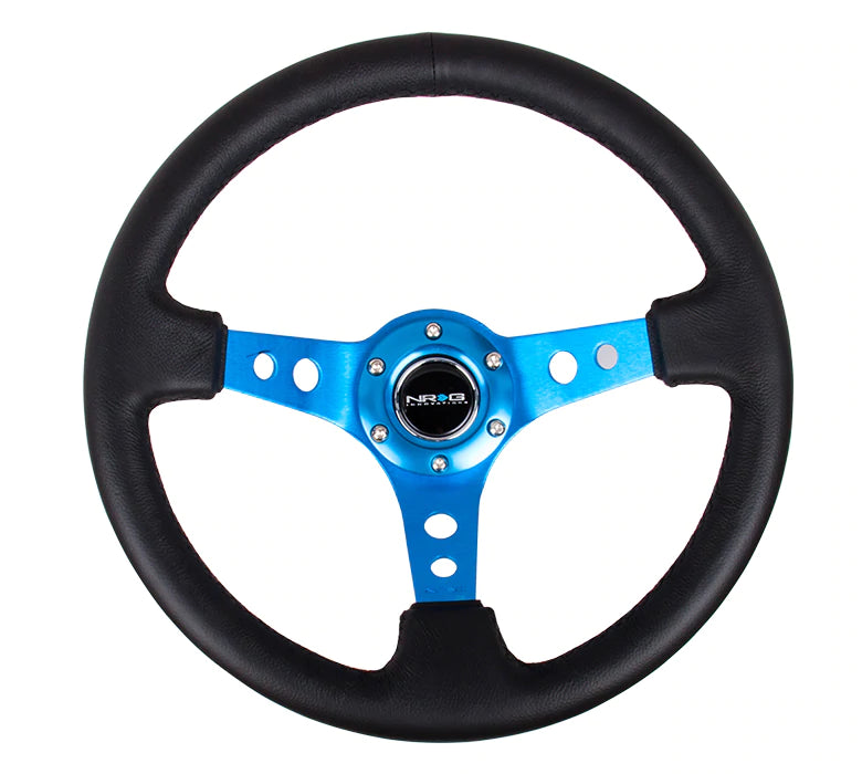 NRG Innovations 350MM 3" DEEP DISH WITH HOLES LEATHER Blue and Black