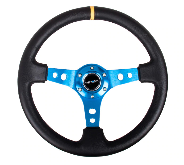 NRG Innovations 350MM 3" DEEP DISH WITH HOLES LEATHER Blue with Yellow