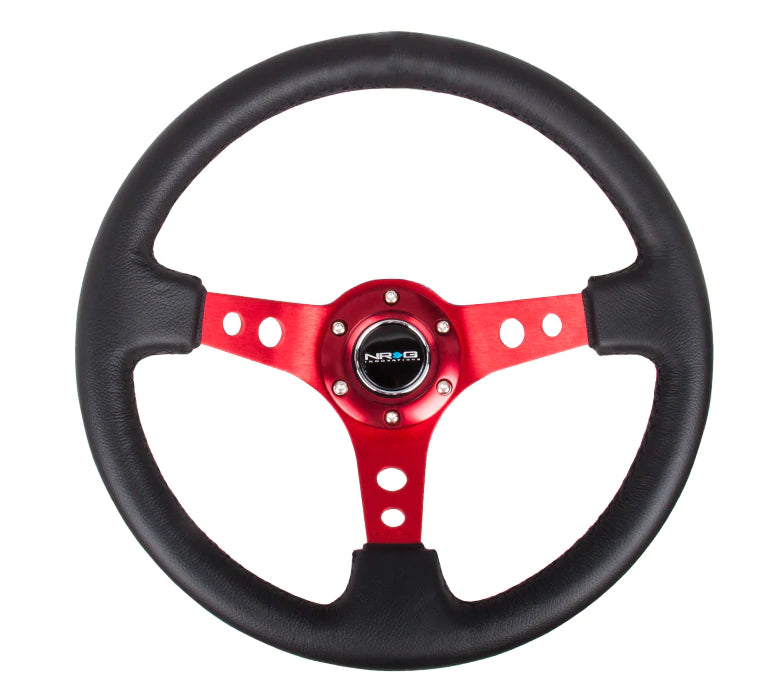 NRG Innovations 350MM 3" DEEP DISH WITH HOLES LEATHER Red and Black