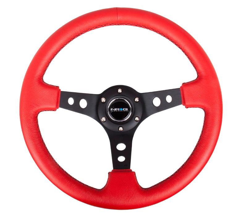 NRG Innovations 350MM 3" DEEP DISH WITH HOLES LEATHER Red and Black