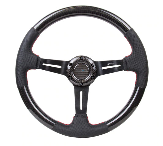 NRG Innovations CARBON FIBER STEERING WHEEL 1.5" DEEP DISH Carbon and Red Stitch