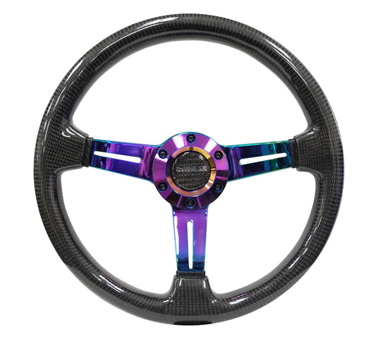 NRG Innovations CARBON FIBER STEERING WHEEL 1.5" DEEP DISH Carbon and Neo Chrome
