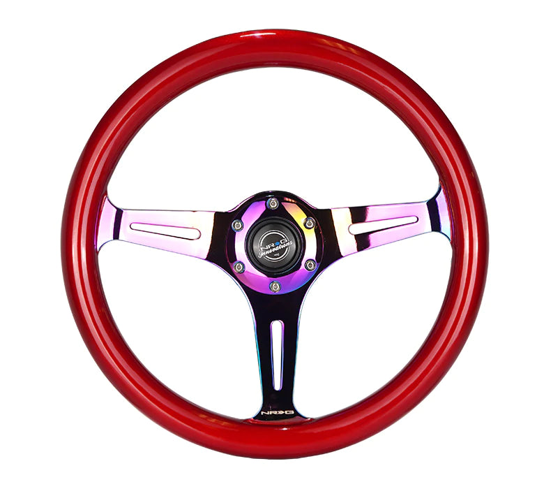 NRG Innovations 350MM 1.5" DEEP DISH WOOD GRAIN STEERING WHEEL Neo Chrome and Red
