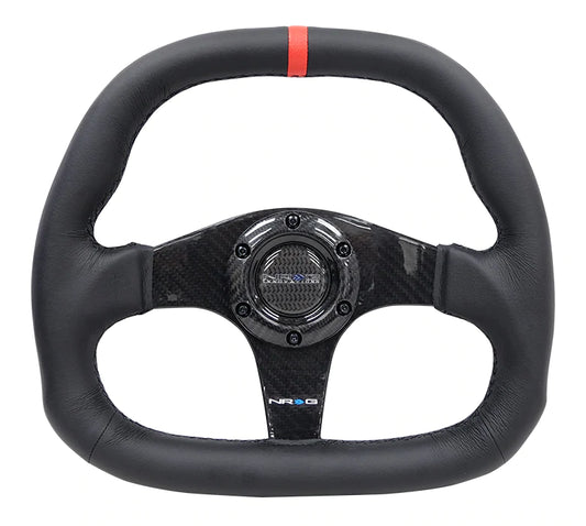 NRG Innovations CARBON FIBER STEERING WHEEL FLAT BOTTOM WRAPPED LEATHER ST-019CF-R