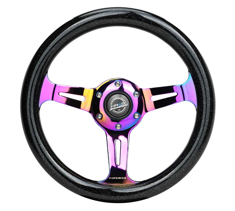 Products NRG Innovations 310MM WOOD GRAIN STEERING WHEEL Black Sparkle and Neo Chrome