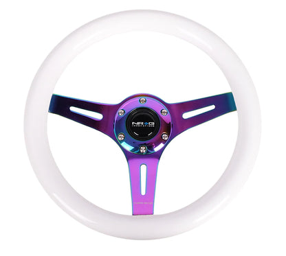 Products NRG Innovations 310MM WOOD GRAIN STEERING WHEEL White and Neo Chrome